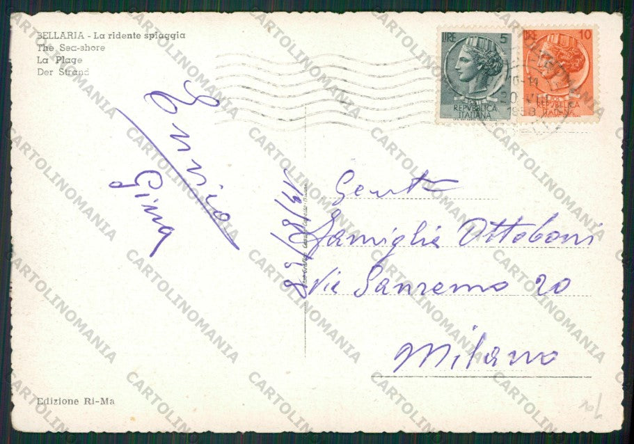 Rimini Bellaria PIEGA FG cartolina KB1076 – retro