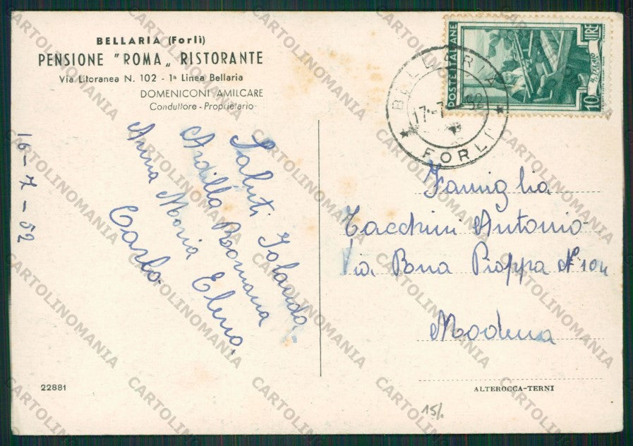 Rimini Bellaria FG cartolina KB1093 – retro
