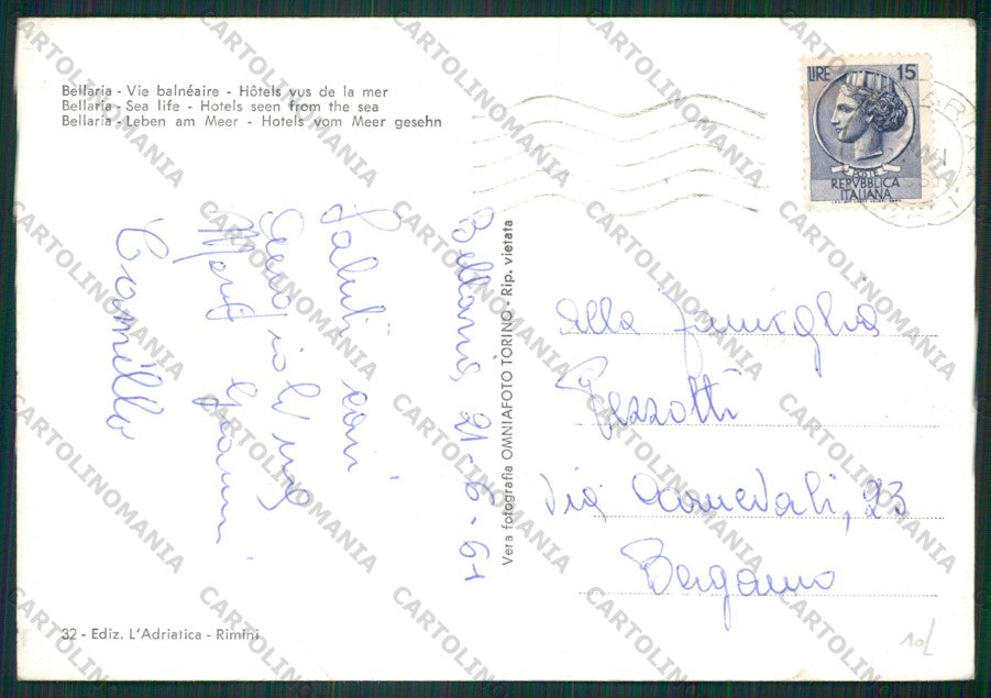 Rimini Bellaria PIEGA Foto FG cartolina KB1103 – retro