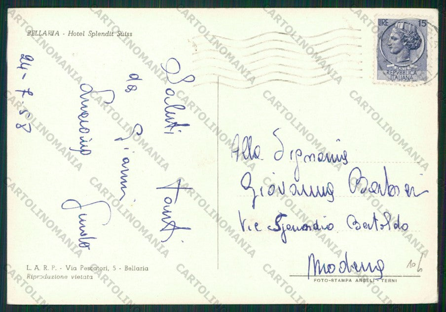 Rimini Bellaria PIEGHINA Foto FG cartolina KB1123 – retro