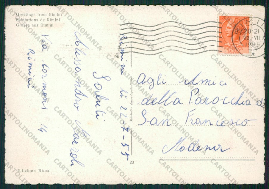 Rimini Città Saluti da FG cartolina KB1329 – retro