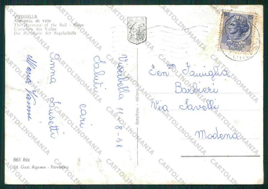 Rimini Viserbella Barche PIEGHE Foto FG cartolina KB1420 – retro