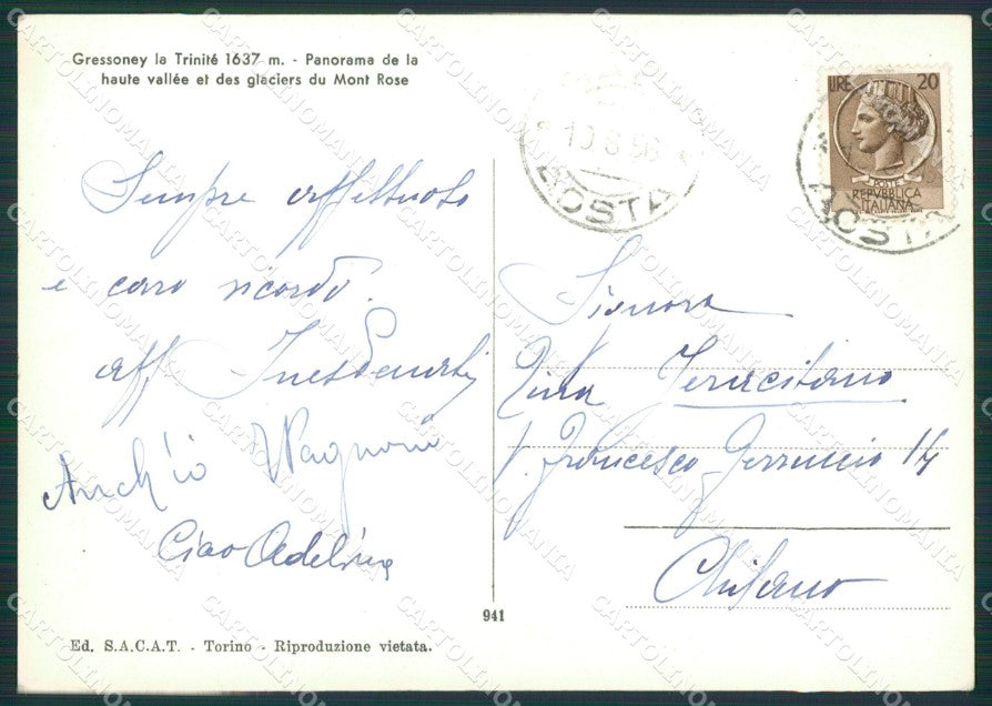 Aosta Gressoney la Trinitè Monte Rosa Foto FG cartolina KB1452 – retro