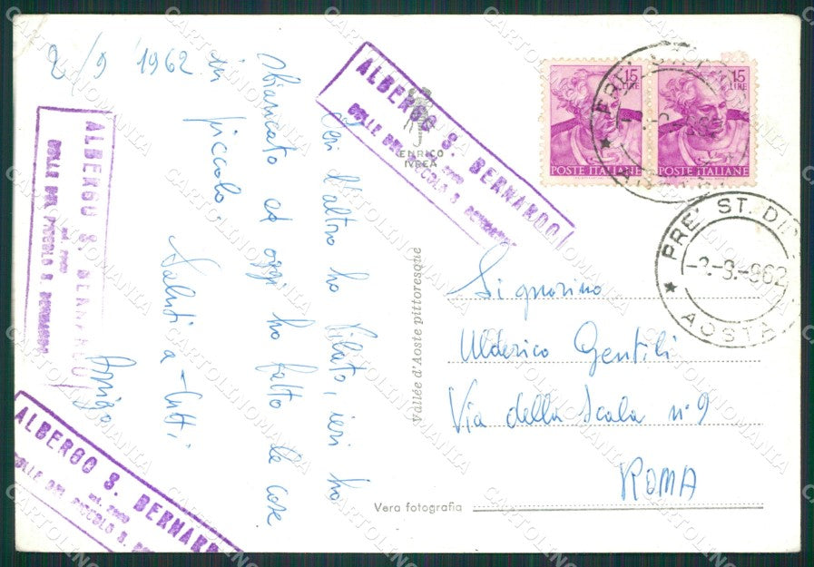Aosta La Thuile Piccolo San Bernardo Corriere PIEGA Foto FG cartolina KB1454 – retro