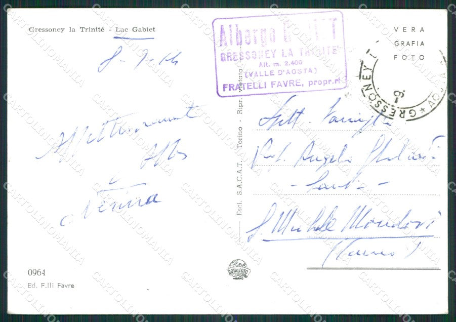 Aosta Gressoney la Trinitè Lago Gabiet Foto FG cartolina KB1478 – retro