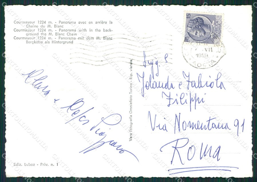 Aosta Courmayeur Catena del Bianco Foto FG cartolina KB1480 – retro