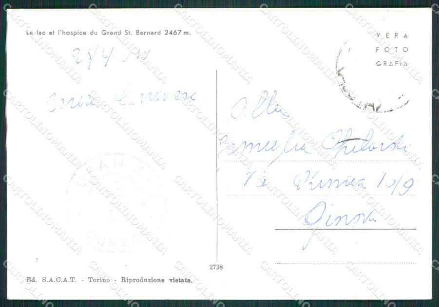 Aosta Gran San Bernardo Lago Ospizio Foto FG cartolina KB1483 – retro
