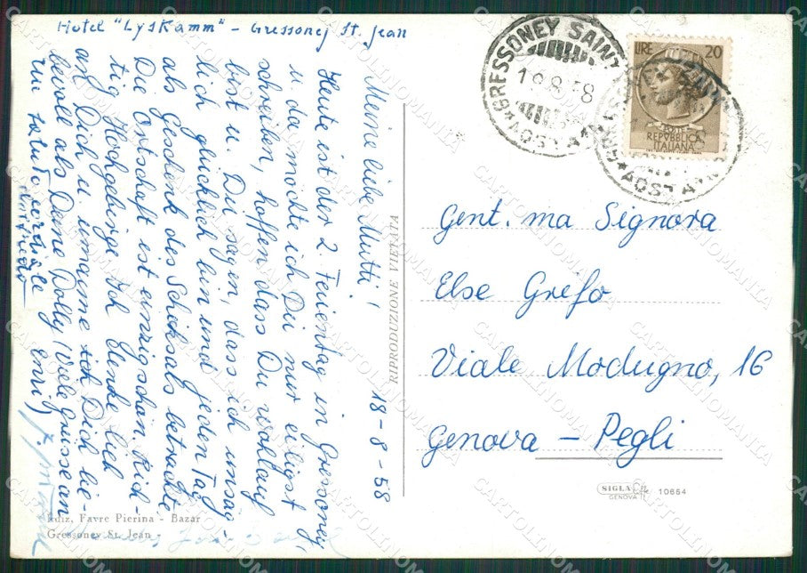 Aosta Gressoney Saint Jean Laghetto Rivetti Monte Rosa FG cartolina KB1509 – retro