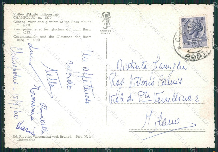 Aosta Ayas Champoluc Monte Rosa FG cartolina KB1511 – retro