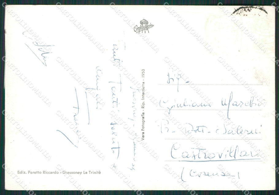 Aosta Gressoney la Trinitè Nevicata PIEGHINA Foto FG cartolina KB1515 – retro