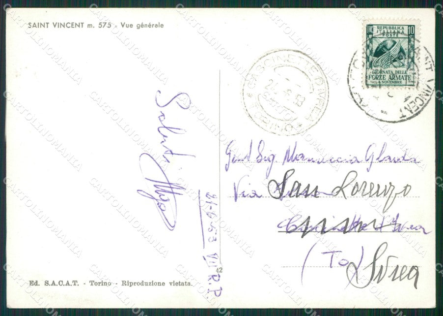 Aosta Saint Vincent Foto FG cartolina KB1518 – retro