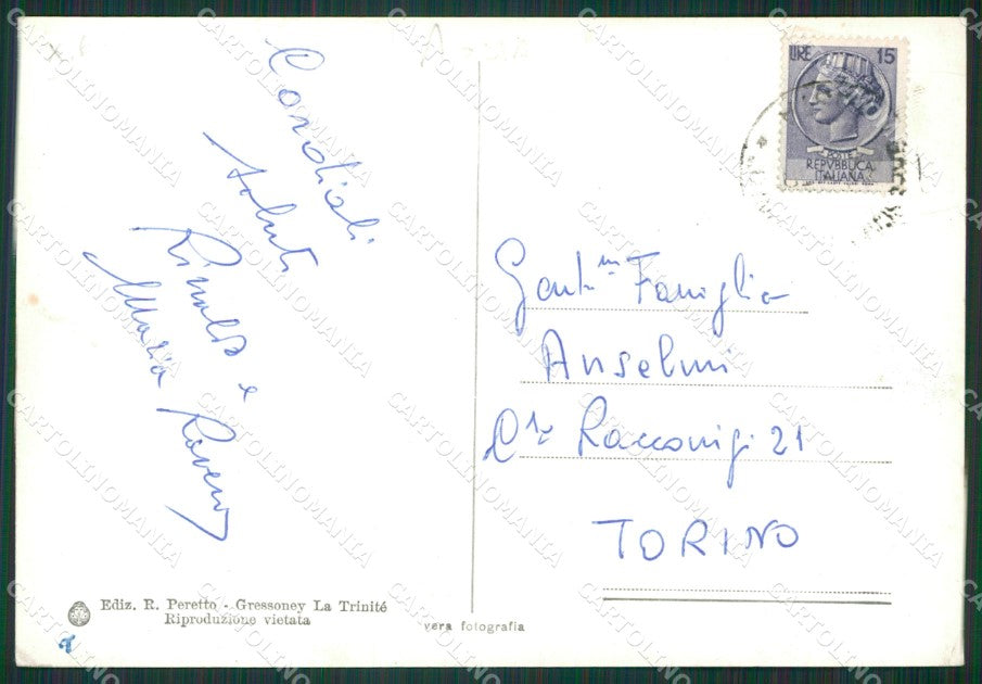 Aosta Gressoney la Trinitè PIEGHINE Foto FG cartolina KB1520 – retro