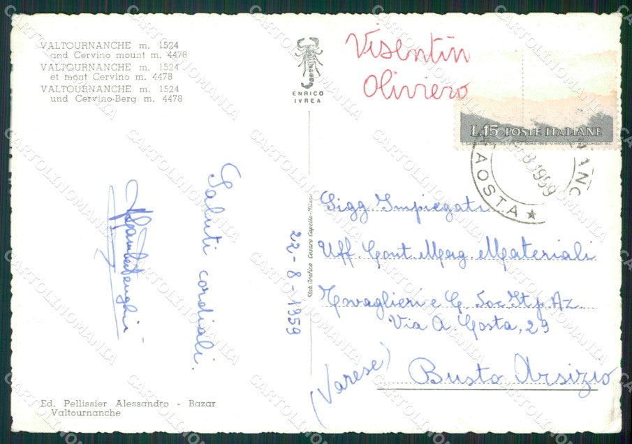 Aosta Valtournanche Cervino Foto FG cartolina KB1527 – retro