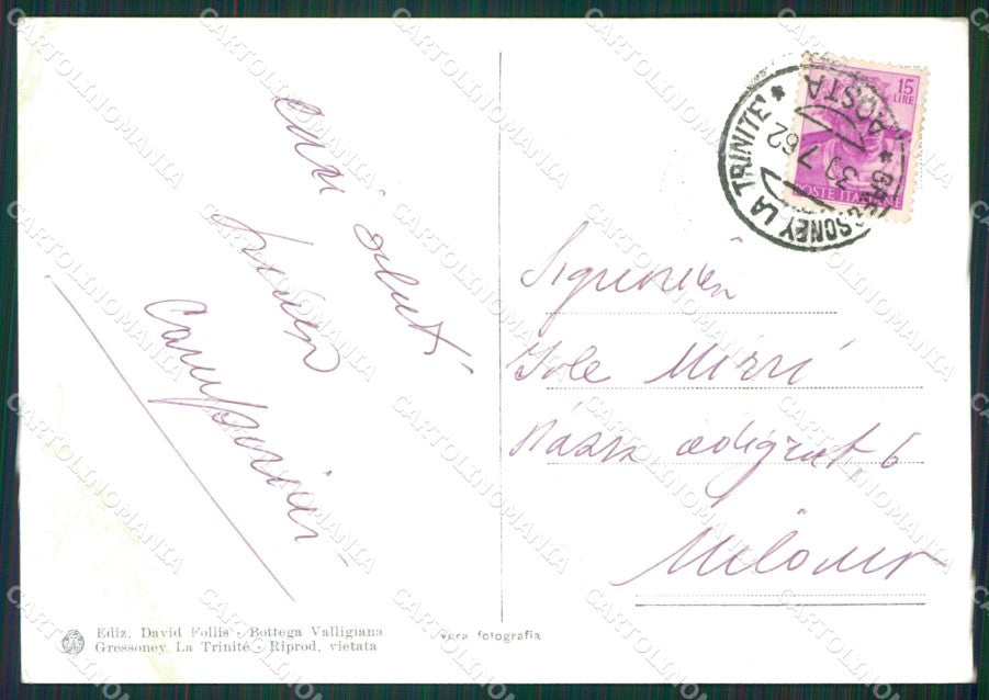 Aosta Gressoney la Trinitè Rifugio Gabiet Foto FG cartolina KB1533 – retro