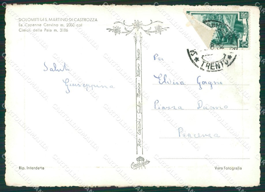 Trento Siror Capanna Cervino Foto FG cartolina KB1536 – retro