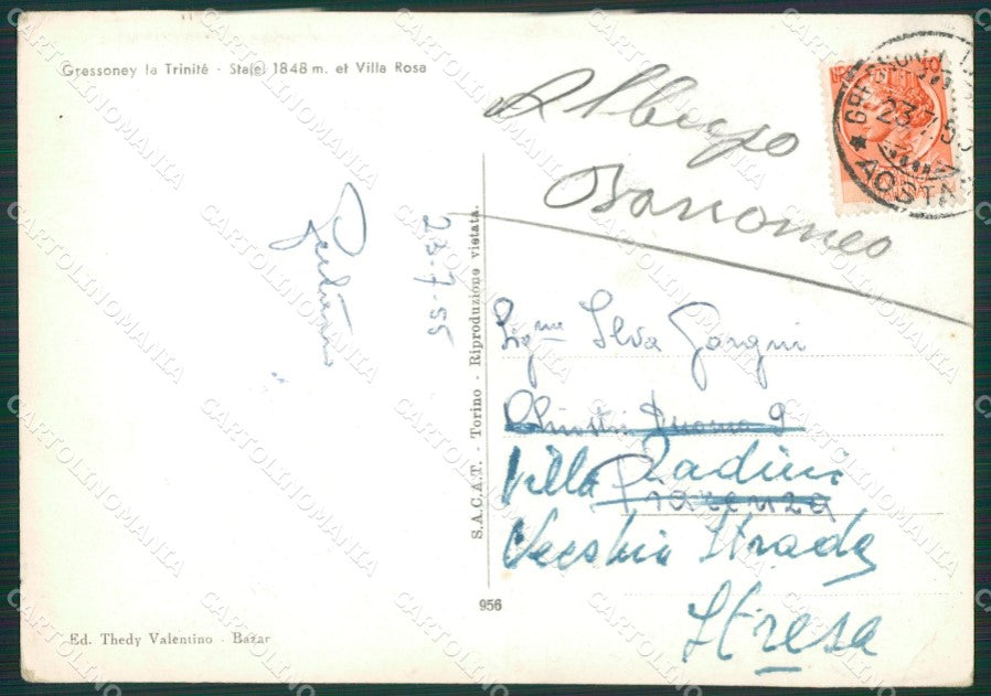 Aosta Gressoney la Trinitè Stafel Villa Rosa PIEGHINA Foto FG cartolina KB1537 – retro