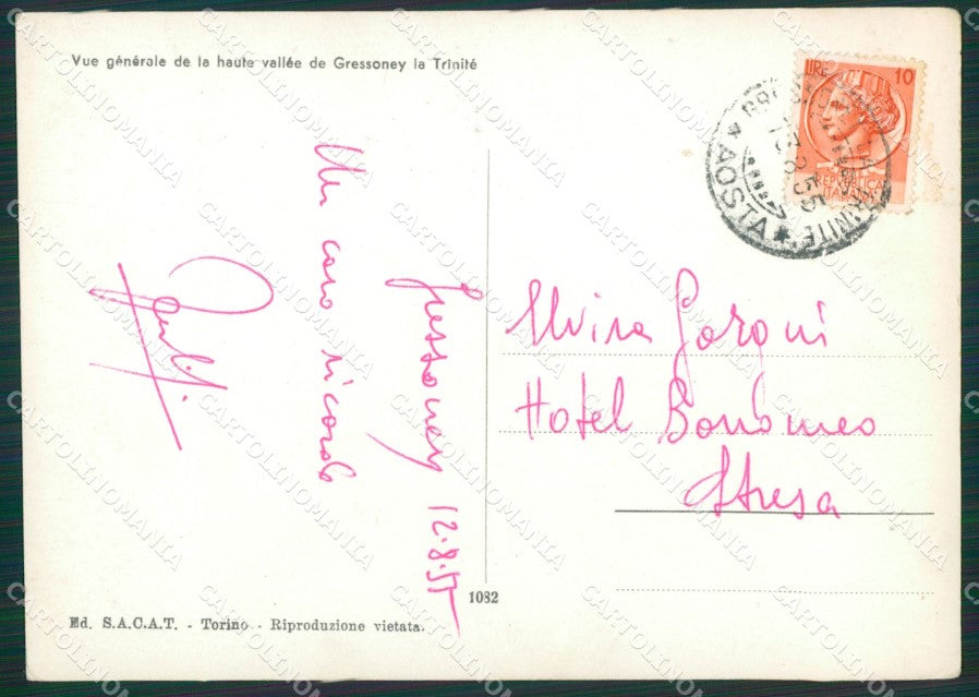 Aosta Gressoney la Trinitè PIEGHE Foto FG cartolina KB1540 – retro