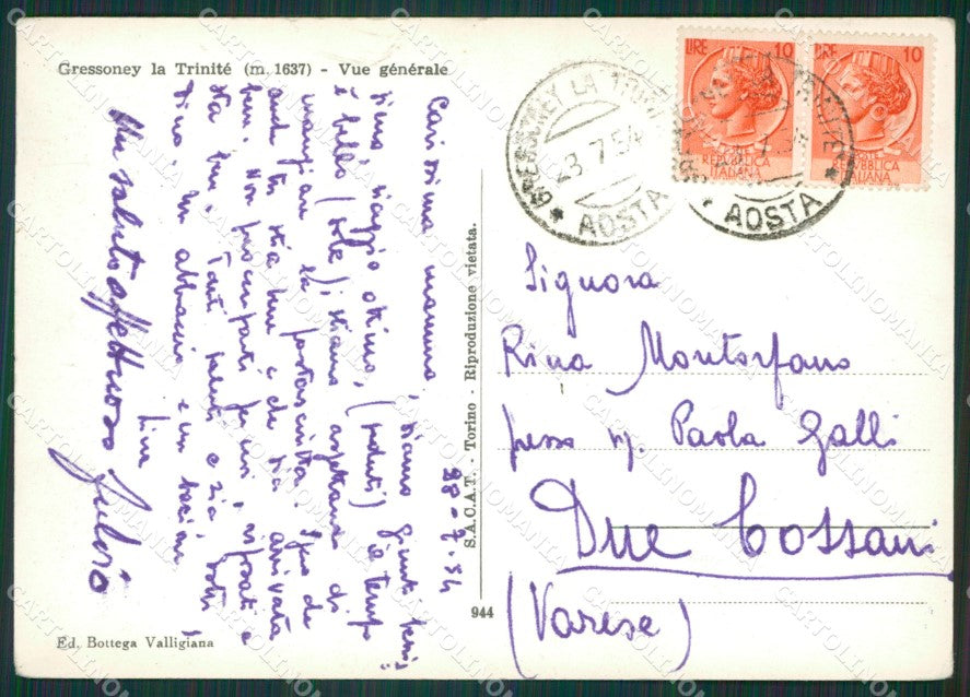 Aosta Gressoney la Trinitè Foto FG cartolina KB1541 – retro