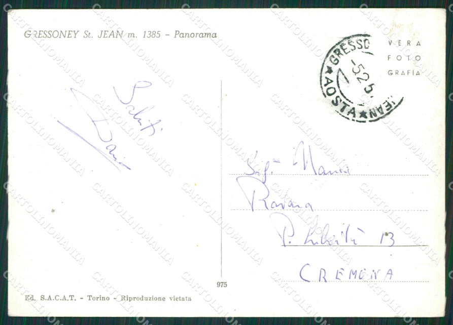 Aosta Gressoney Saint Jean Nevicata PIEGA Foto FG cartolina KB1558 – retro
