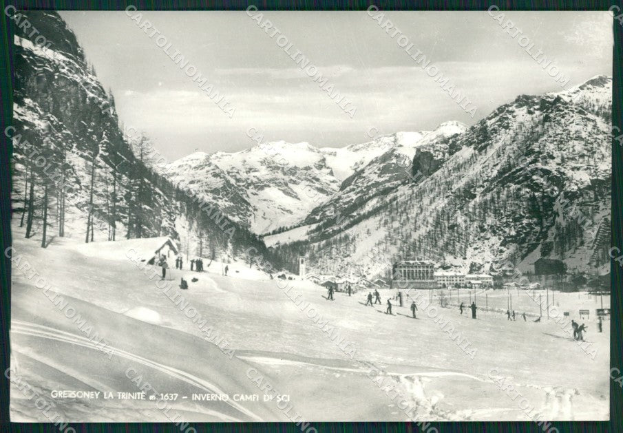 Aosta Gressoney la Trinitè Nevicata Sci Foto FG cartolina KB1563 – fronte