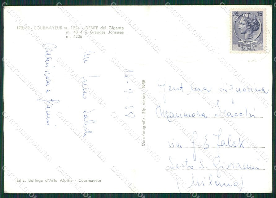 Aosta Courmayeur Dente del Gigante PIEGA Foto FG cartolina KB1575 – retro