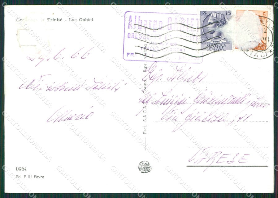 Aosta Gressoney la Trinitè Lago Gabiet PIEGA Foto FG cartolina KB1579 – retro