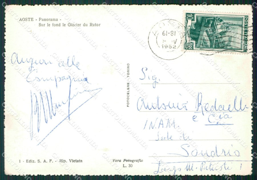 Aosta Città Ghiacciaio Rutor Foto FG cartolina KB1589 – retro