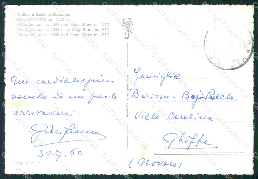Aosta Courmayeur Monte Bianco PIEGHINE Foto FG cartolina KB1607 – retro