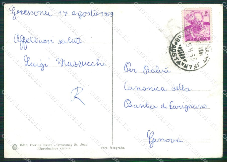 Aosta Gressoney Saint Jean PIEGHINA Foto FG cartolina KB1621 – retro