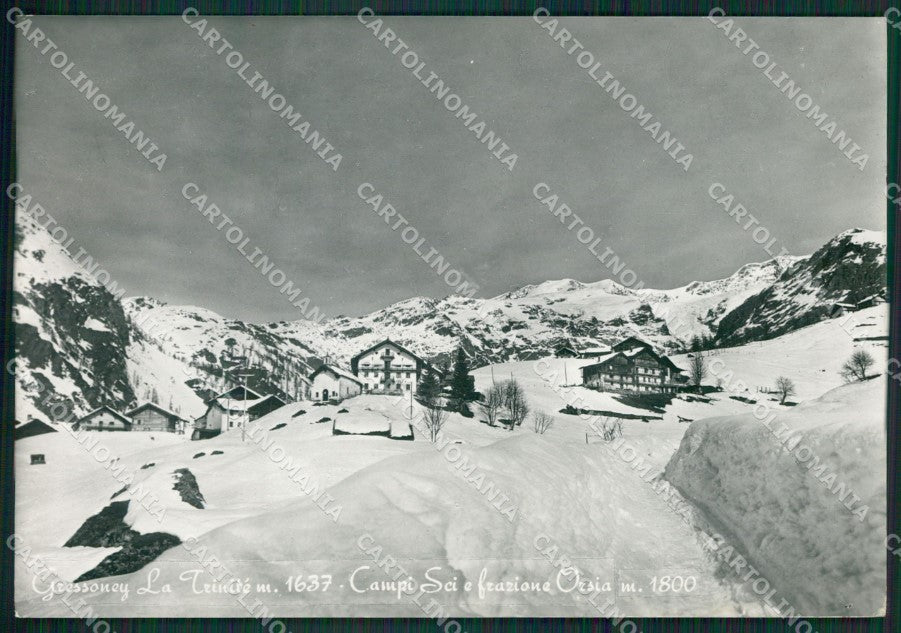 Aosta Gressoney la Trinitè Orsia Nevicata PIEGHINE Foto FG cartolina KB1635 – fronte