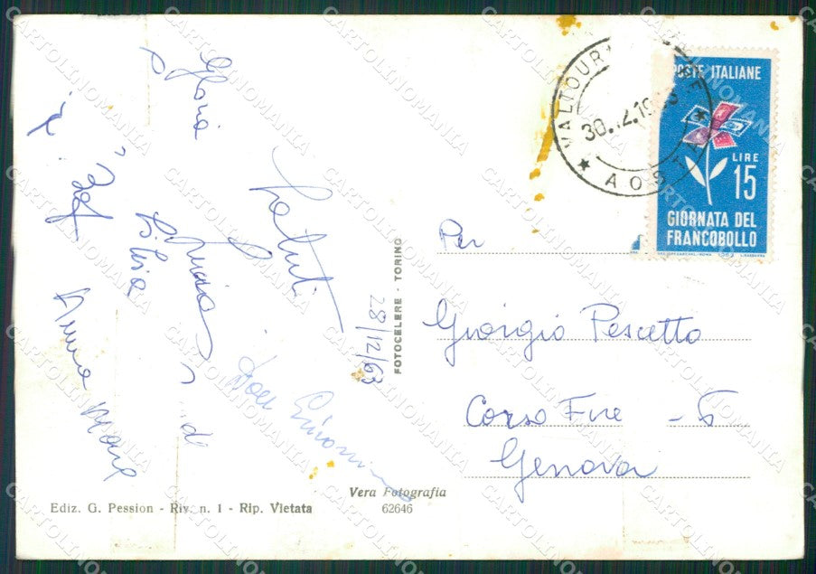Aosta Valtournanche Nevicata Sci PIEGHINE Foto FG cartolina KB1679 – retro