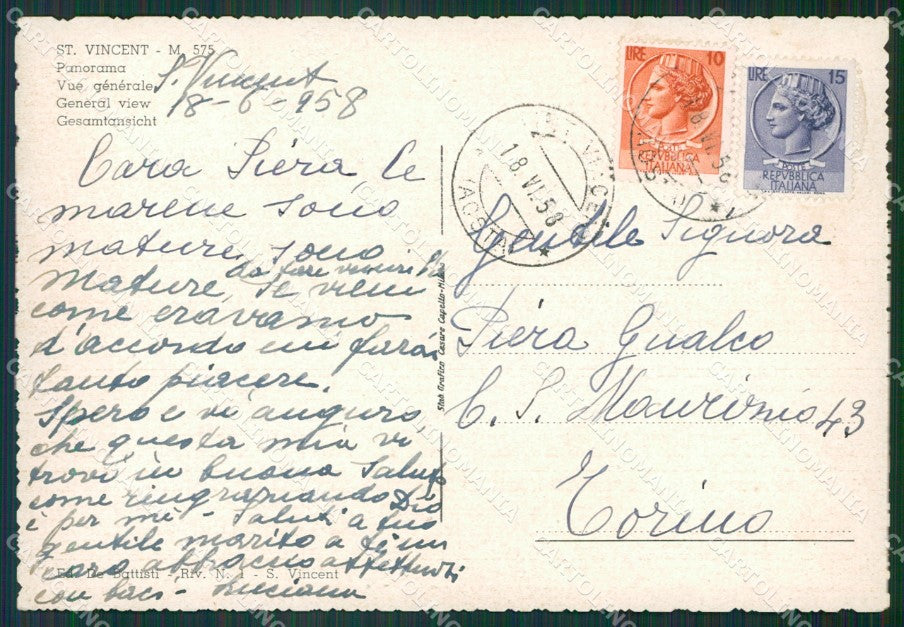 Aosta Saint Vincent FG cartolina KB1709 – retro