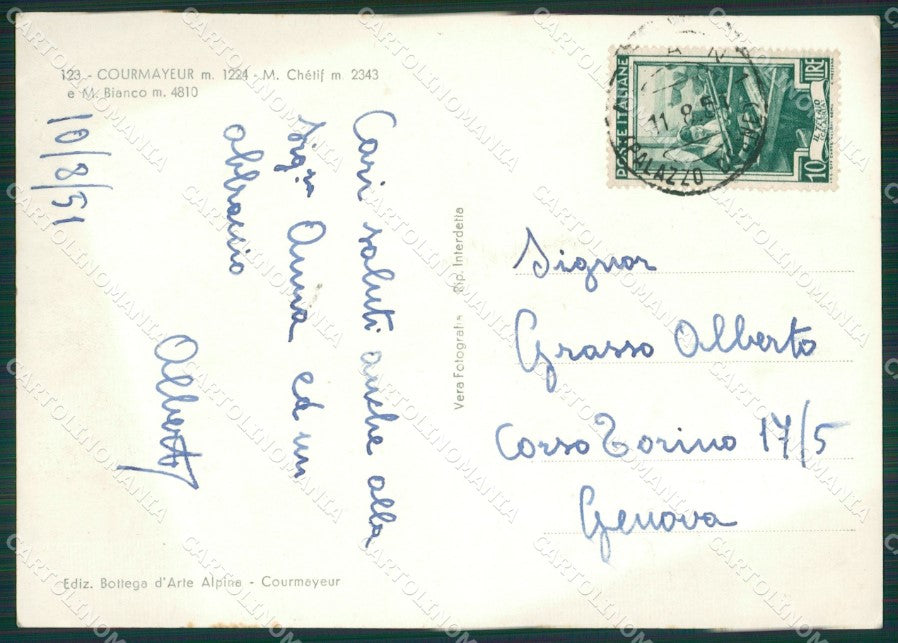 Aosta Courmayeur Monte Bianco Foto FG cartolina KB1736 – retro