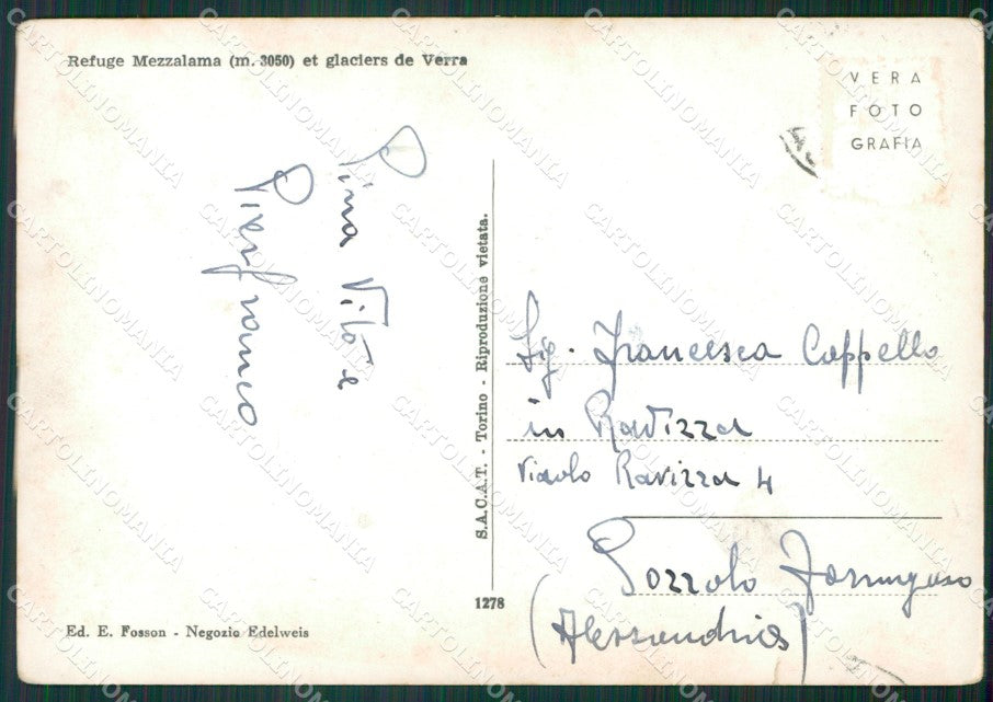Aosta Ayas Rifugio Mezzalama PIEGHE MACCHIA Foto FG cartolina KB1741 – retro