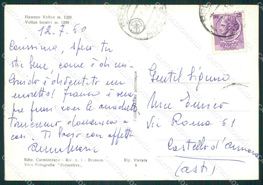 Aosta Brusson Vallon Foto FG cartolina KB1756 – retro