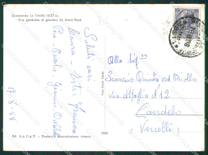 Aosta Gressoney la Trinitè Ghiacciai Monte Rosa Foto FG cartolina KB1757 – retro