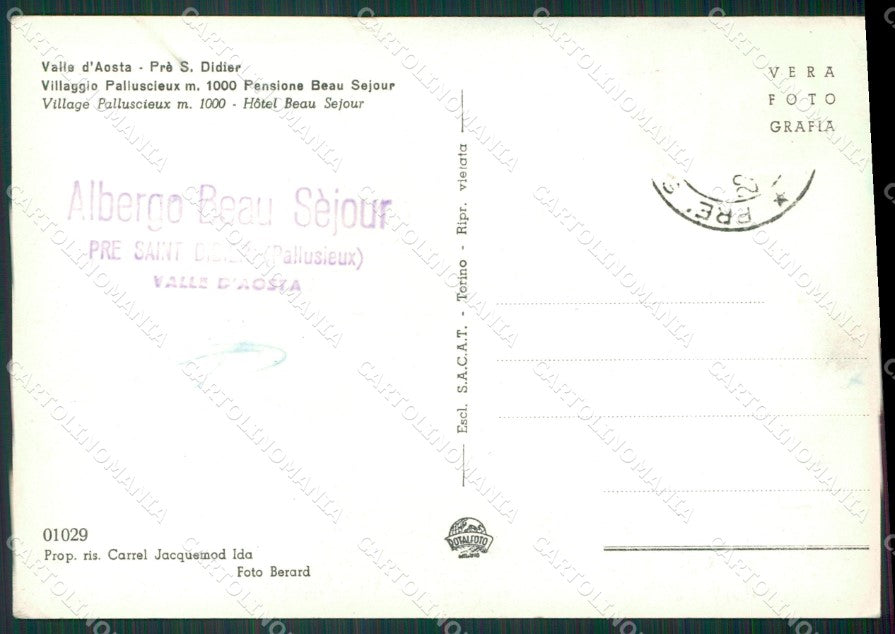Aosta Prè Saint Didier STRAPPINO Foto FG cartolina KB1762 – retro