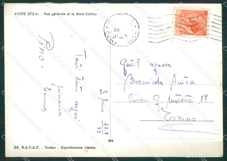 Aosta Città Monte Emilius Foto FG cartolina KB1783 – retro