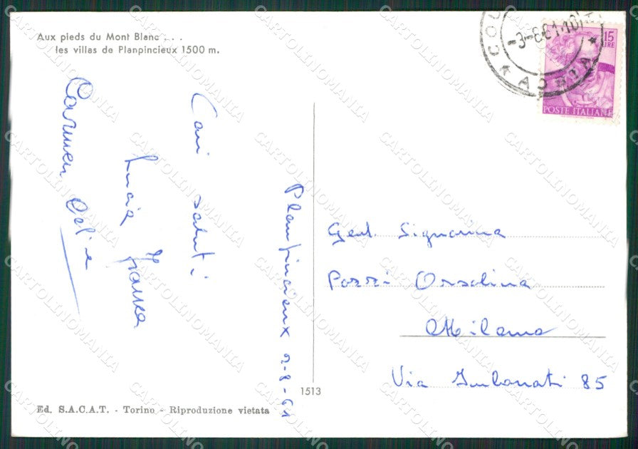 Aosta Courmayeur Valle di Planpincieux Monte Bianco Foto FG cartolina KB1818 – retro