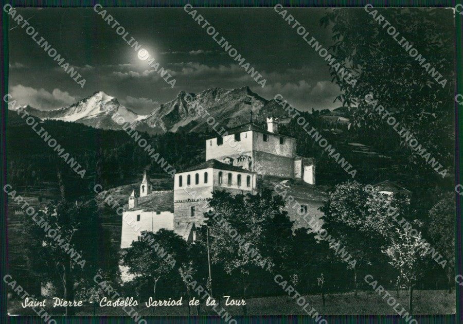 Aosta Saint Pierre Castello Sarriod Chiaro di Luna Foto FG cartolina KB1832 – fronte
