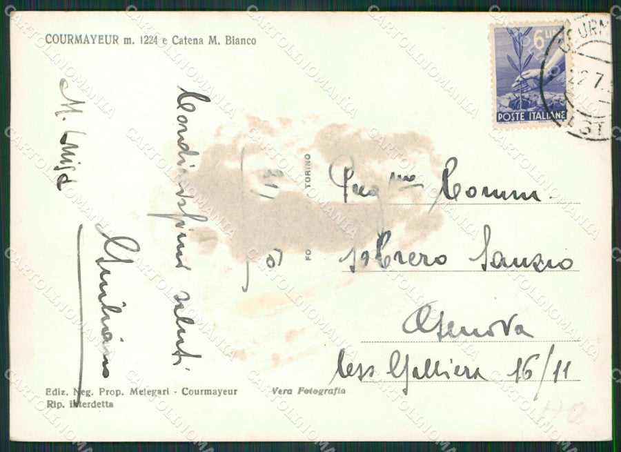 Aosta Courmayeur Catena Monte Bianco COLLA Foto FG cartolina KB1873 – retro