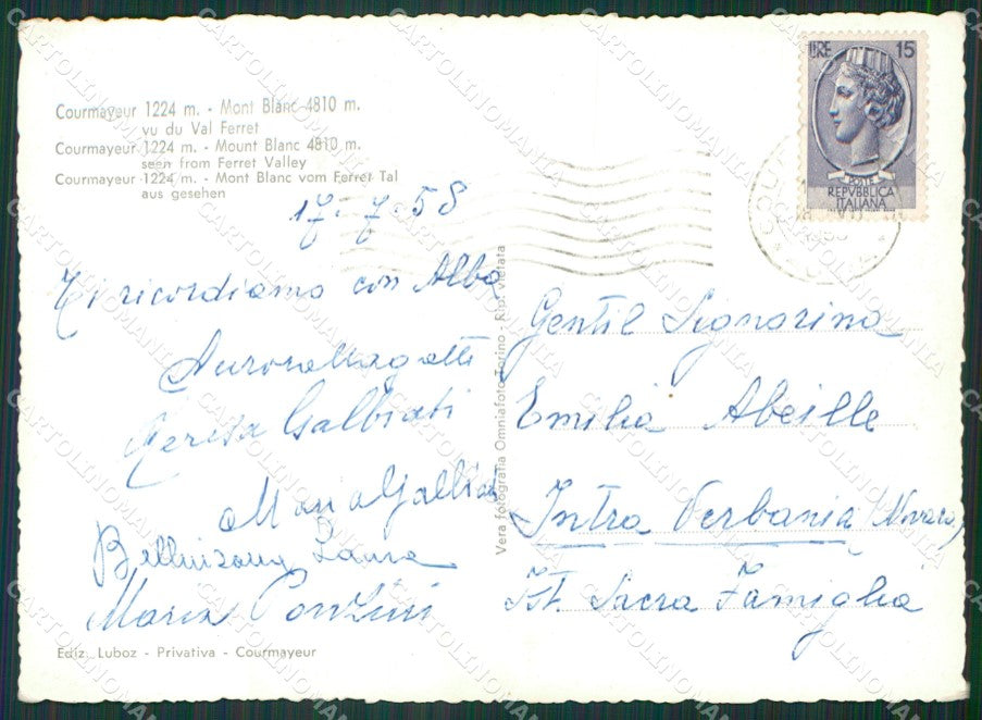 Aosta Courmayeur Monte Bianco Foto FG cartolina KB1874 – retro