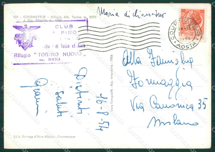 Aosta Courmayeur Rifugio Torino Cai Foto FG cartolina KB1882 – retro