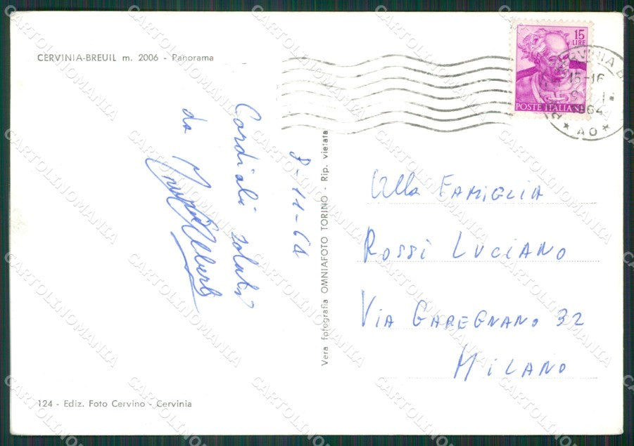 Aosta Valtournenche Cervinia Breuil Foto FG cartolina KB1901 – retro