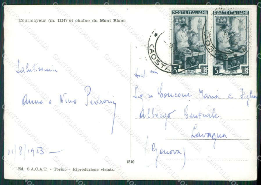 Aosta Courmayeur Catena Monte Bianco Foto FG cartolina KB1911 – retro