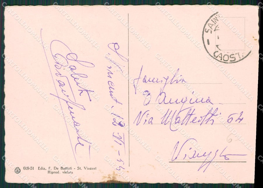 Aosta Saint Vincent MACCHIA PIEGHINA FG cartolina KB1928 – retro