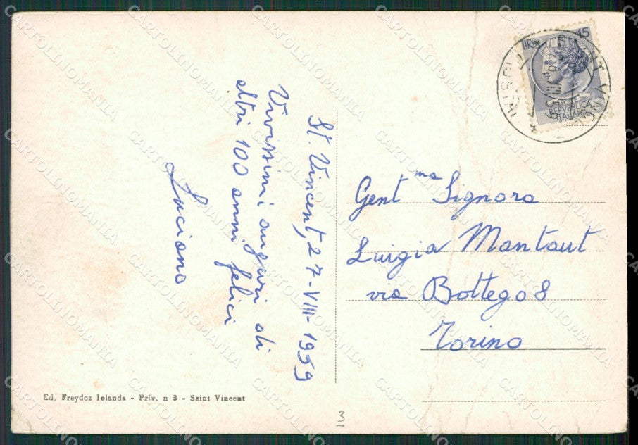 Aosta Saint Vincent PIEGATA PIEGHE FG cartolina KB1936 – retro