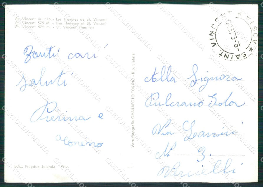Aosta Saint Vincent Terme di PIEGATA Foto FG cartolina KB1940 – retro