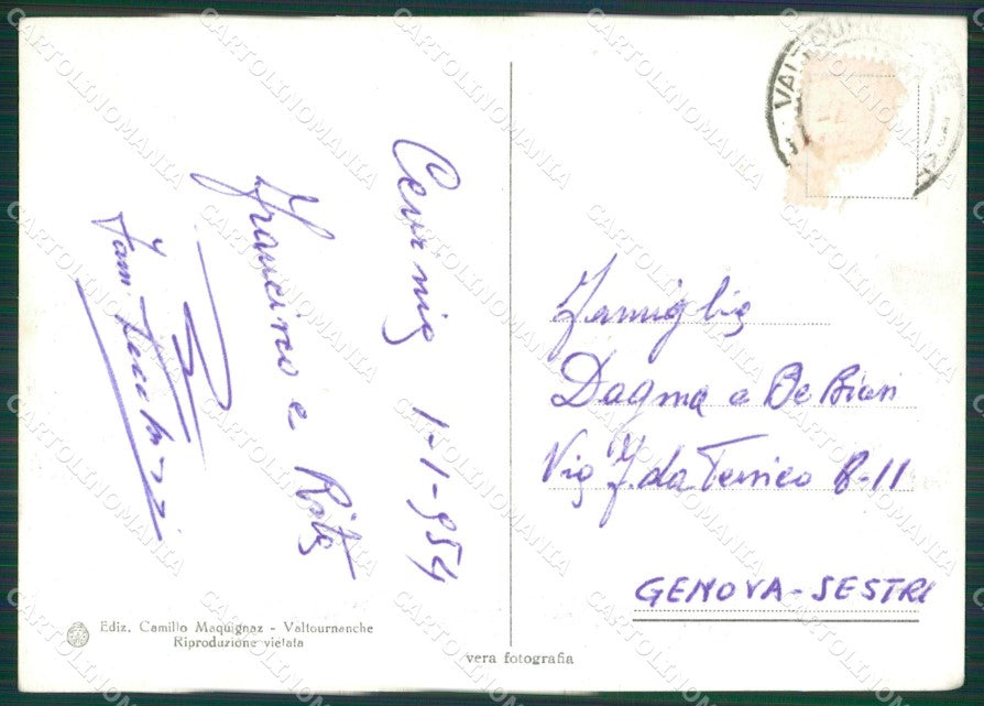 Aosta Valtournanche Nevicata PIEGHINE Foto FG cartolina KB1948 – retro