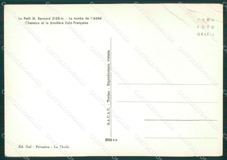 Aosta Piccolo San Bernardo Confine PIEGHE Foto FG cartolina KB1954 – retro